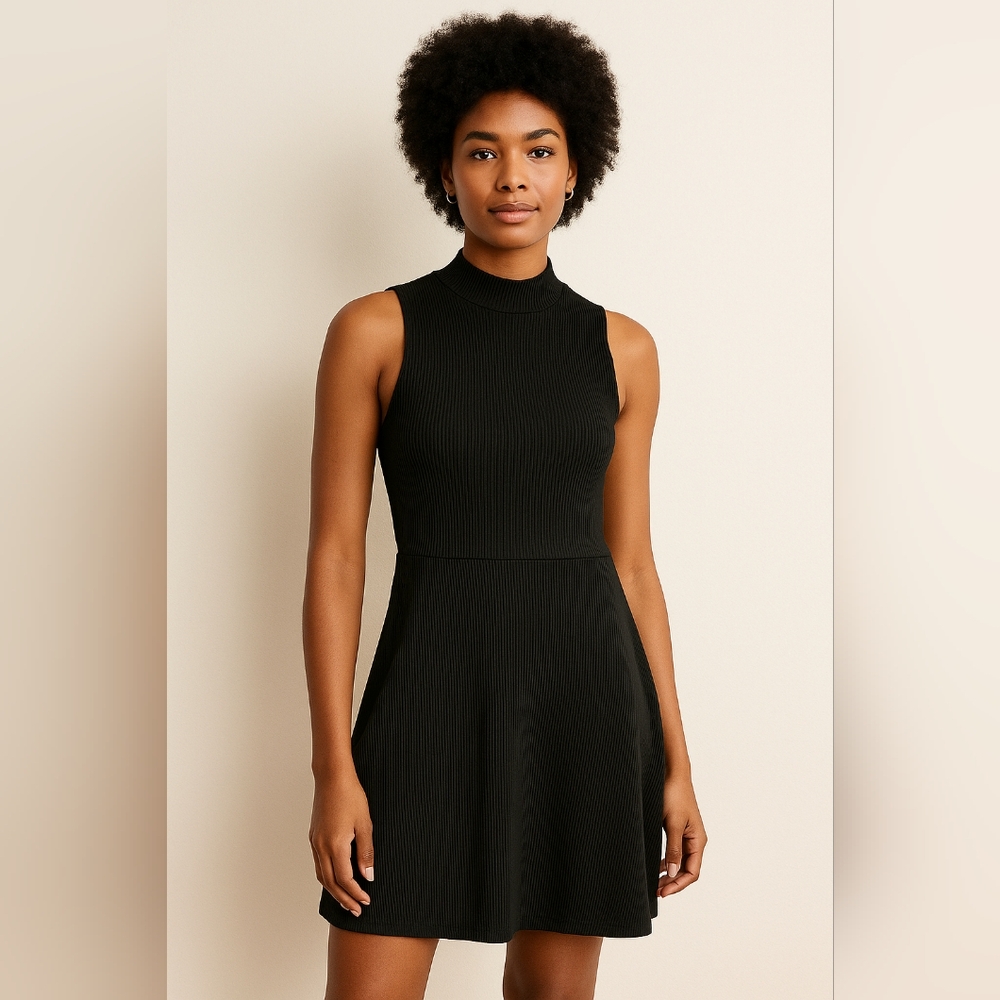 Free People Black Mini Dress | High Neck | Vintage-Inspired | Size M